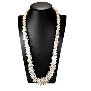 Vtg Chunky Freeform Shell Statement Necklace Beach Natural Nautical Graduated